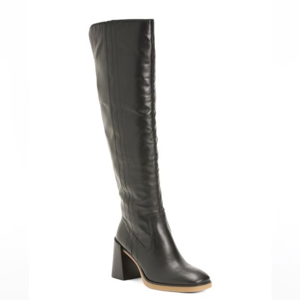 NWOB Black Vince Camuto Eyana Wide Calf over knee Leather Block Heel Size 7.5